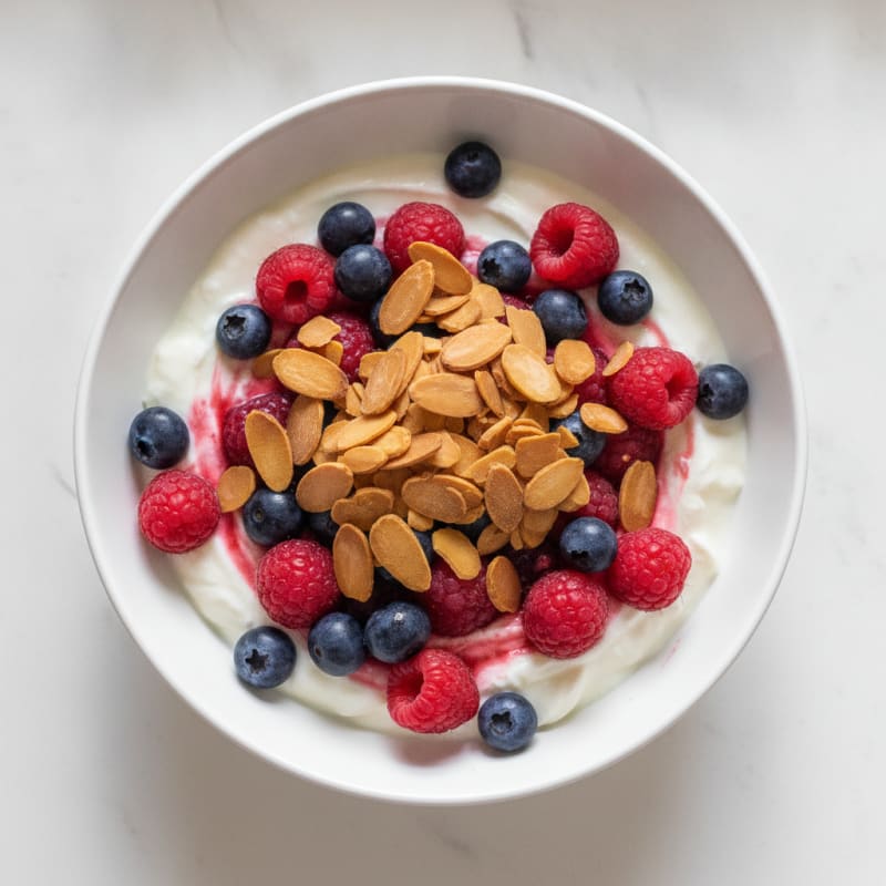 Greek Yogurt Protein Parfait with Mixed Berries and Almonds