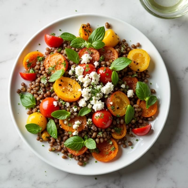 Hearty Warm Lentil Salad with Herb-Roasted Vegetables