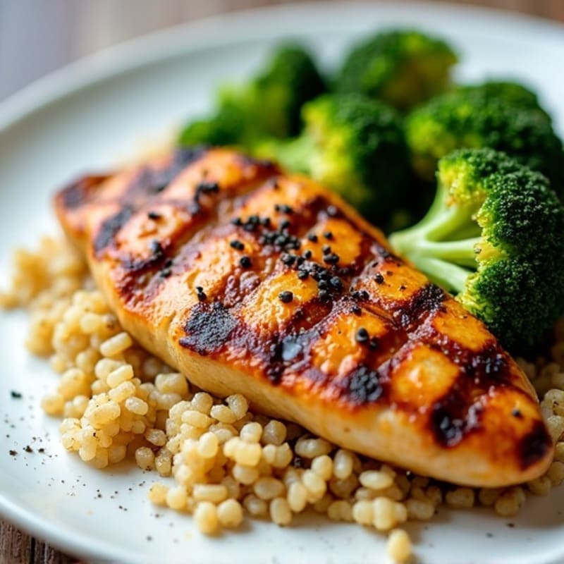 Grilled Chicken Breast over Quinoa and Roasted Broccoli