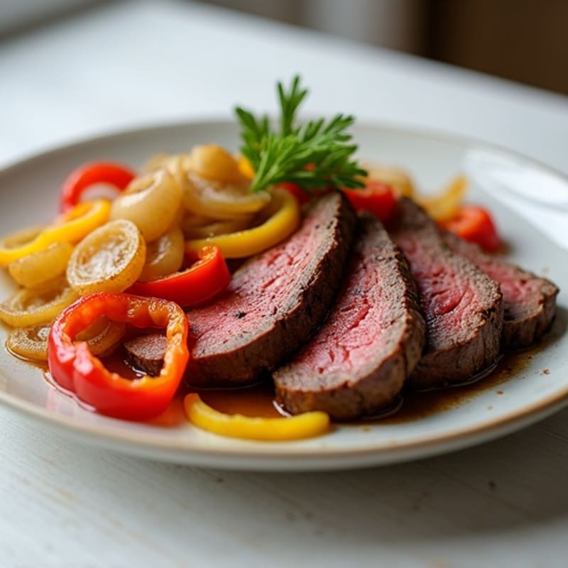 Savory Seared Beef with Caramelized Onions and Bell Peppers