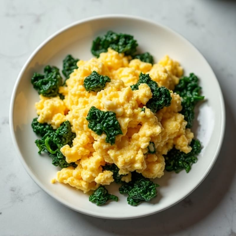 Scrambled Eggs with Cottage Cheese and Sautéed Spinach