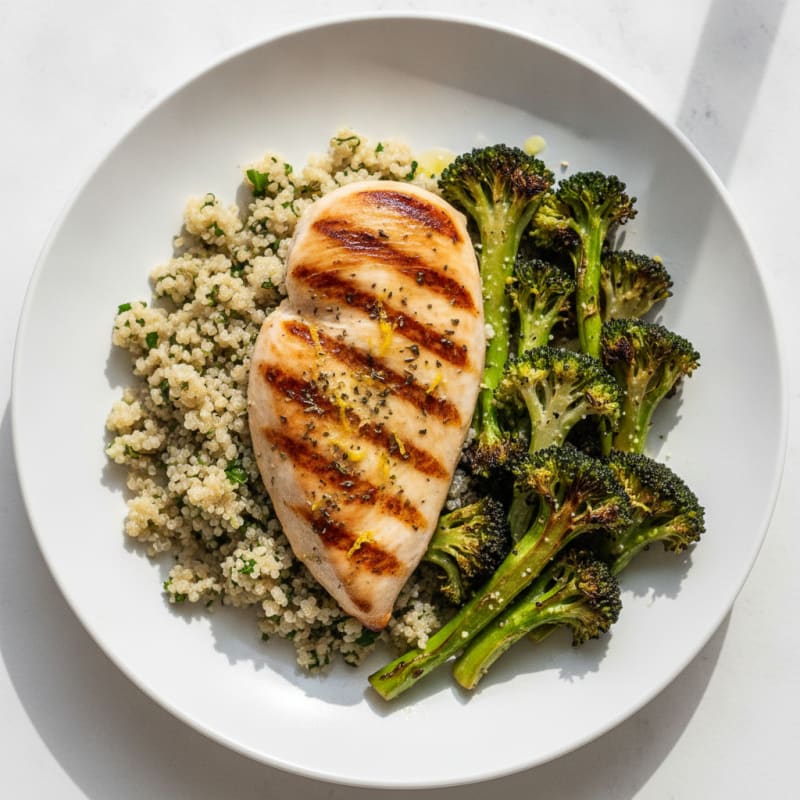Grilled Chicken Breast with Quinoa and Roasted Broccoli