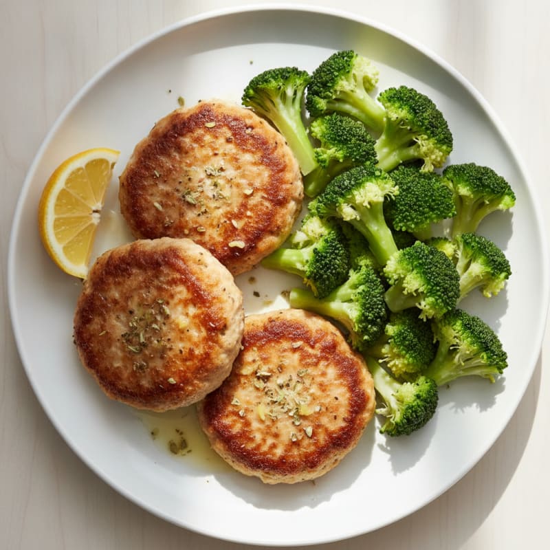 Herb-Seared Turkey Patties with Steamed Broccoli