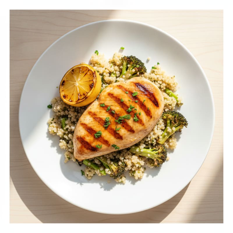 Grilled Chicken Breast with Quinoa and Roasted Broccoli