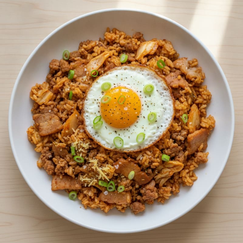Kimchi Fried Rice with Pork Belly