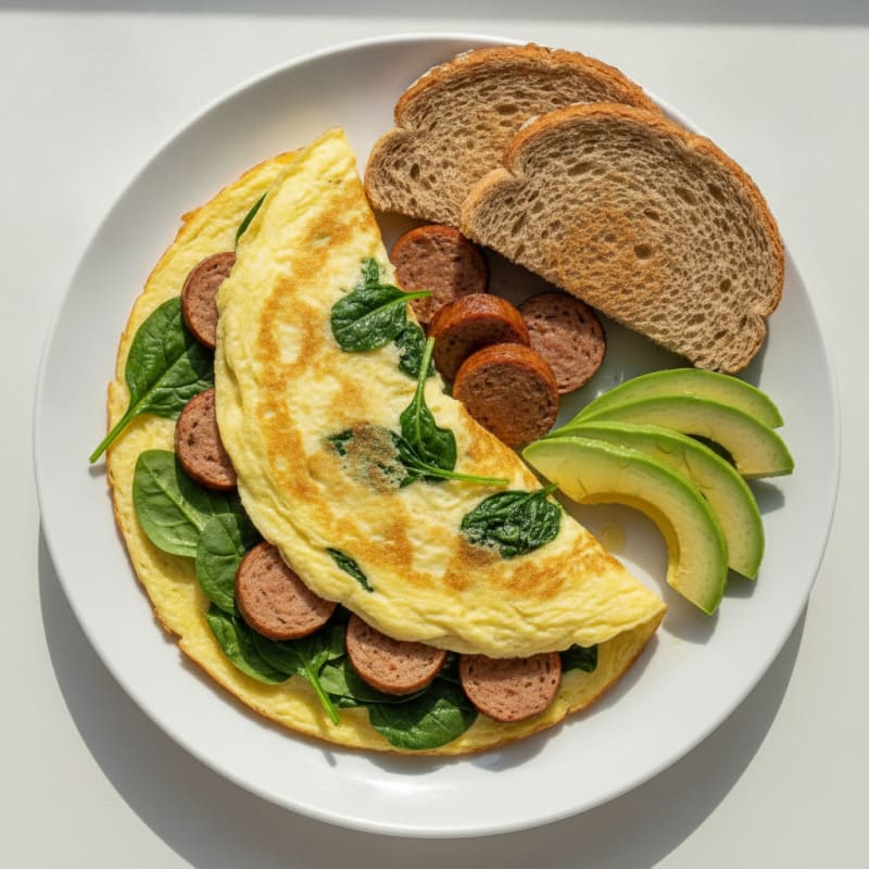 Egg White Spinach Omelette with Turkey Sausage