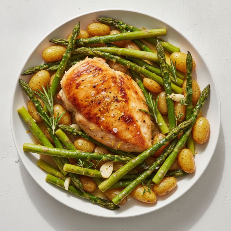 Lemon Herb Roasted Chicken with Asparagus