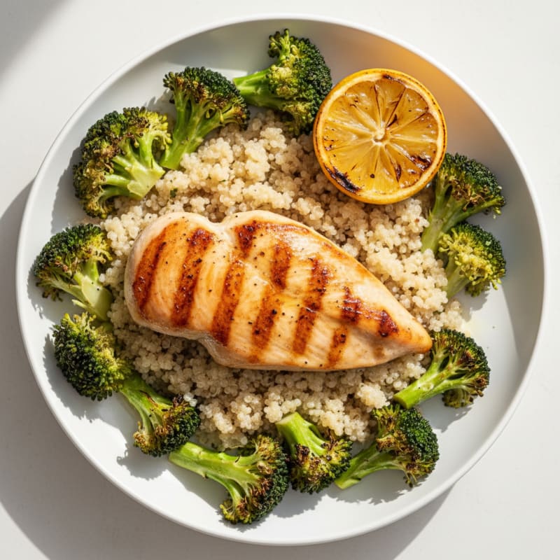 Grilled Chicken Breast with Quinoa and Roasted Broccoli