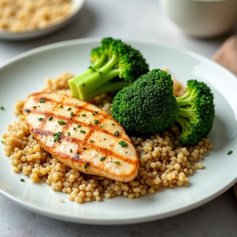 Grilled Chicken Breast with Quinoa and Roasted Broccoli