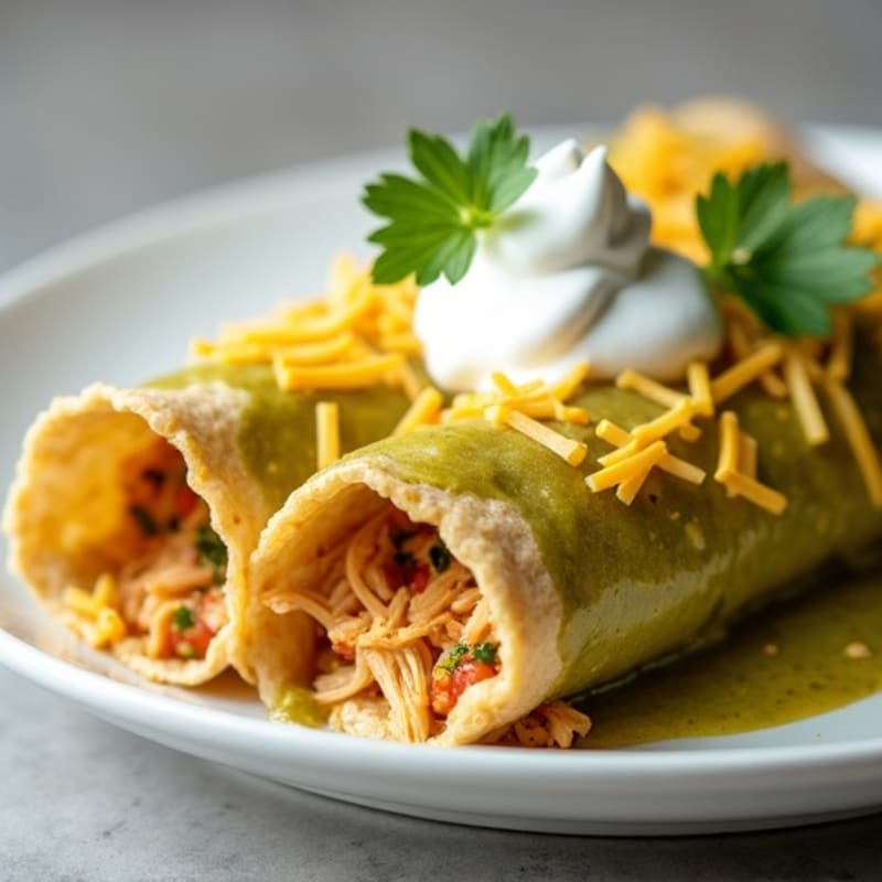 Salsa Verde Shredded Chicken Enchiladas