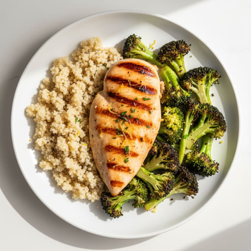 Grilled Chicken Breast with Quinoa and Roasted Broccoli