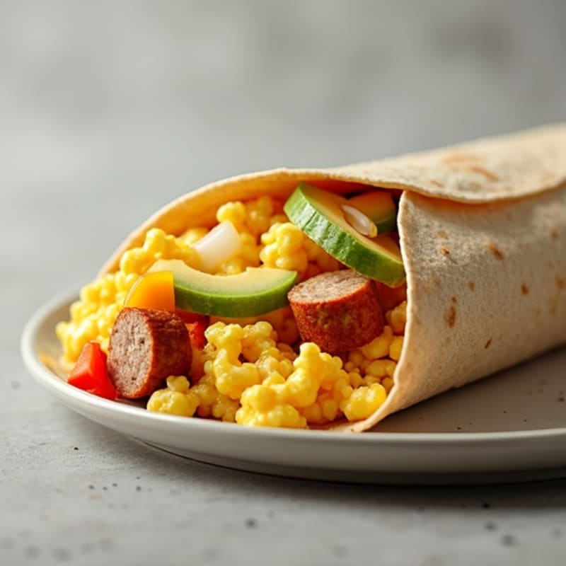 Loaded Scrambled Egg and Turkey Sausage Whole Wheat Burrito