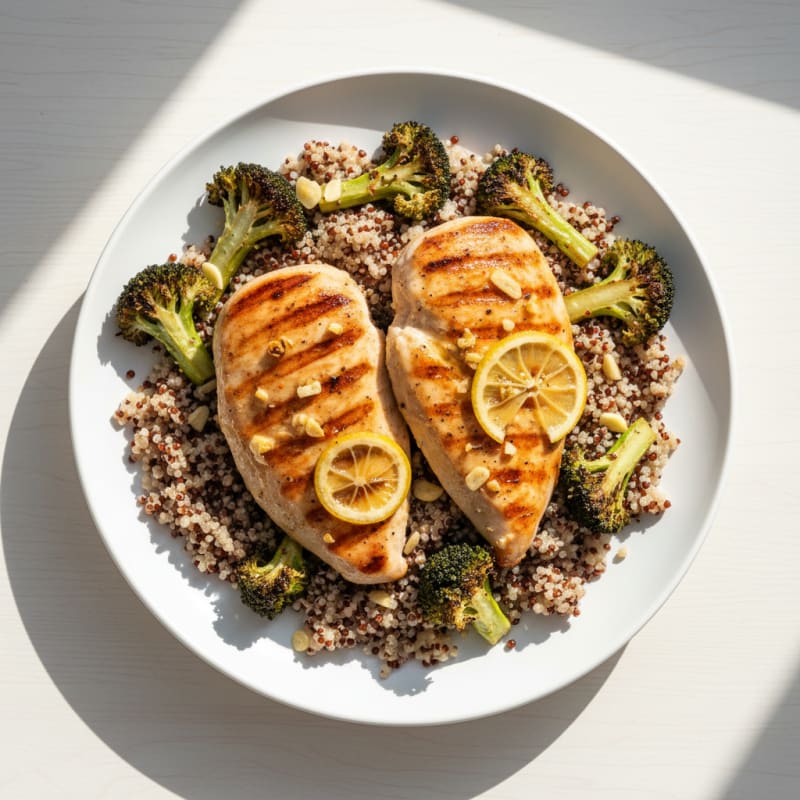 Grilled Chicken Breast with Quinoa and Roasted Broccoli