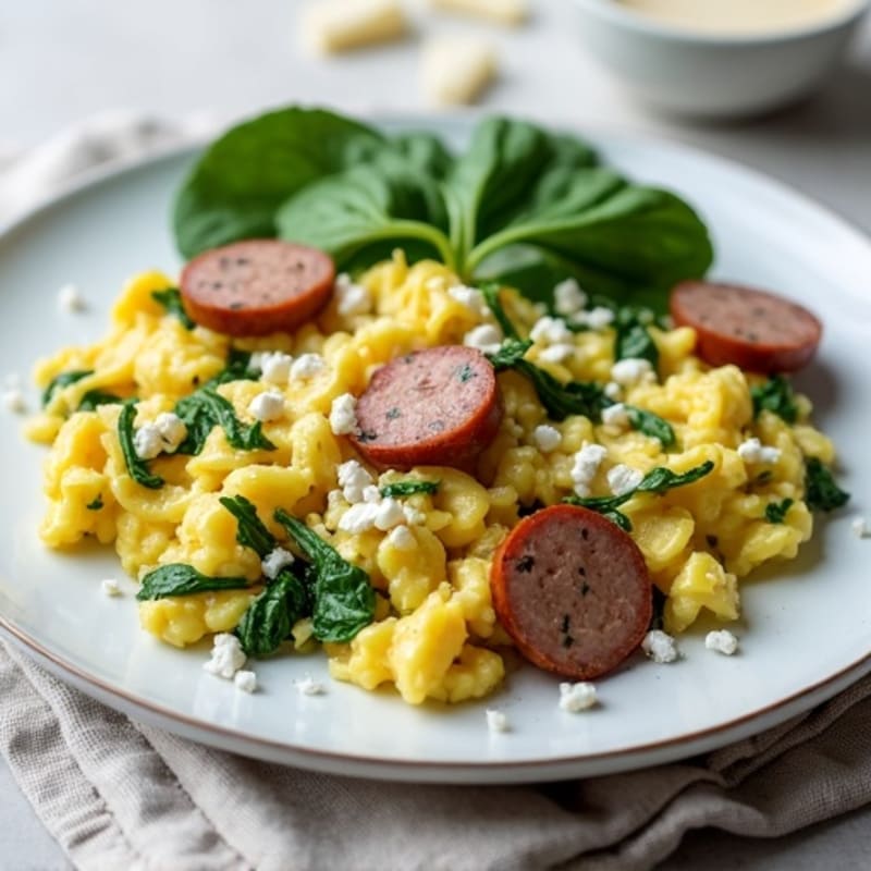 Egg White Spinach Scramble with Turkey Sausage