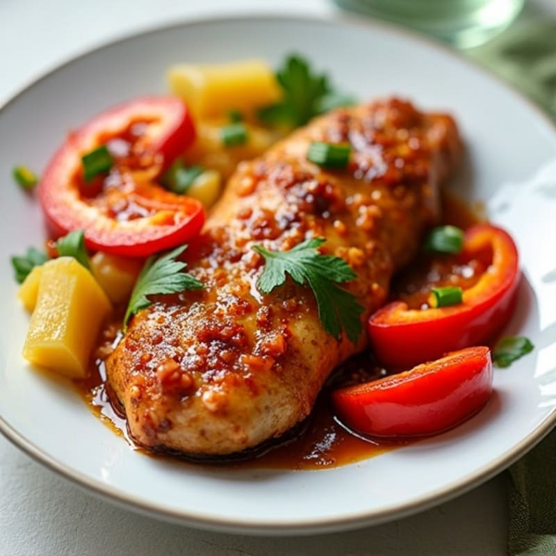 Crispy Baked Sweet and Sour Chicken with Roasted Bell Peppers