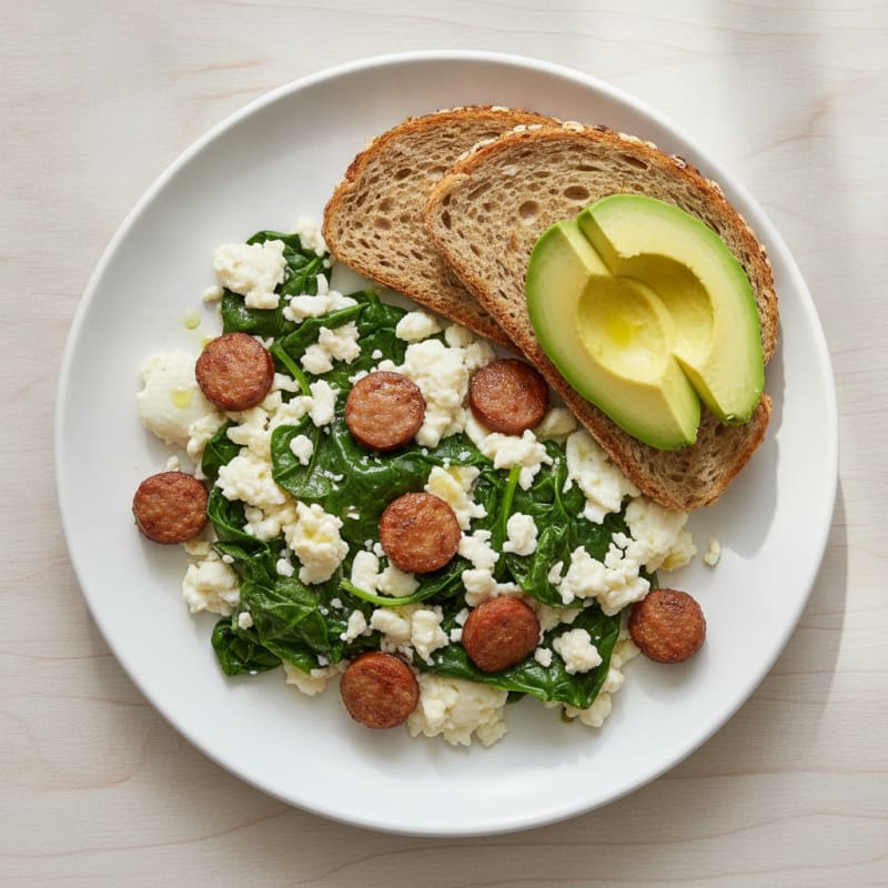 Egg White and Spinach Scramble with Turkey Sausage