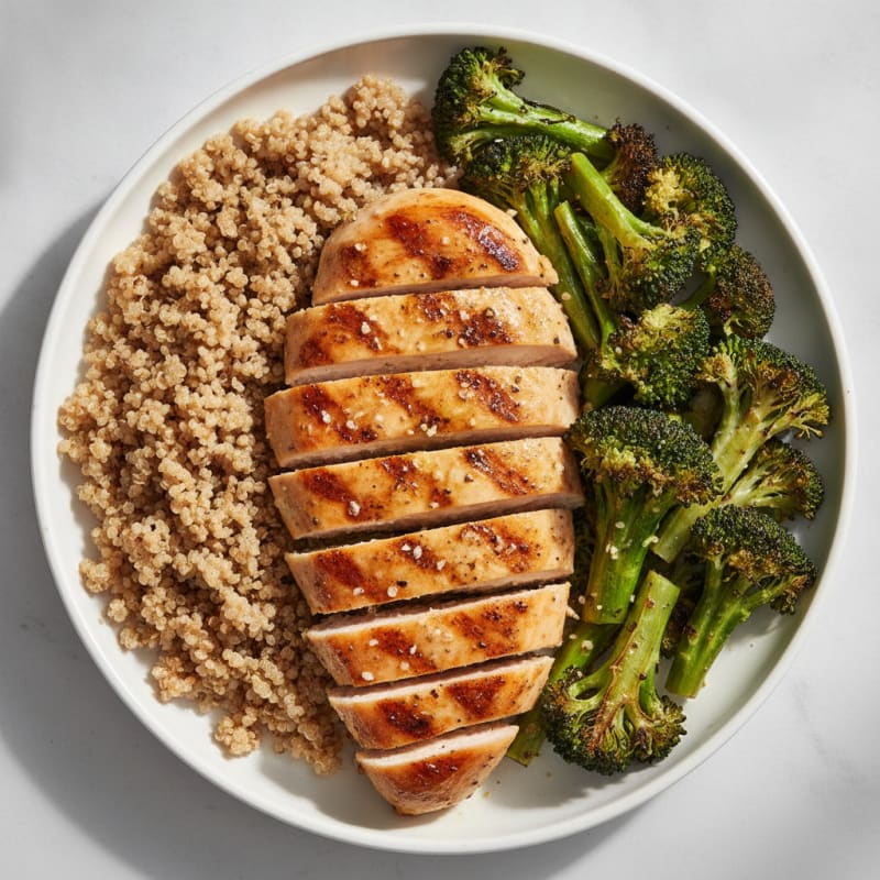 Grilled Chicken Breast with Roasted Broccoli and Quinoa
