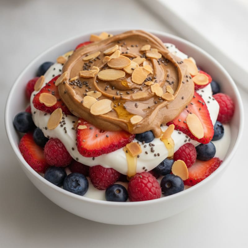 Creamy Greek Yogurt Parfait with Mixed Berries and Almond Butter