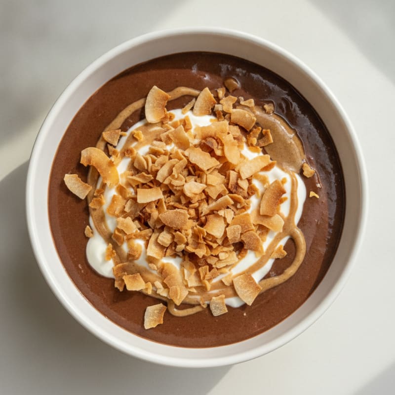 Silky Chocolate Protein Pudding with Toasted Coconut