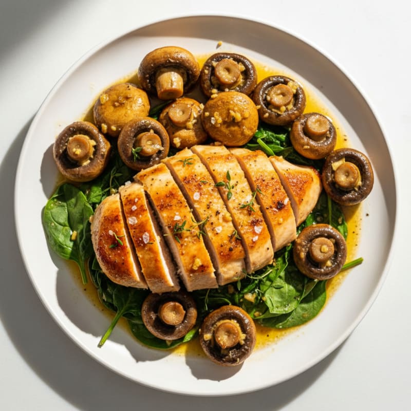 Golden Roasted Garlic Butter Mushrooms with Pan-Seared Chicken