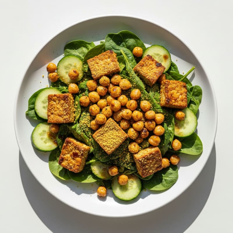 Grilled Tempeh and Chickpea Crunch Salad