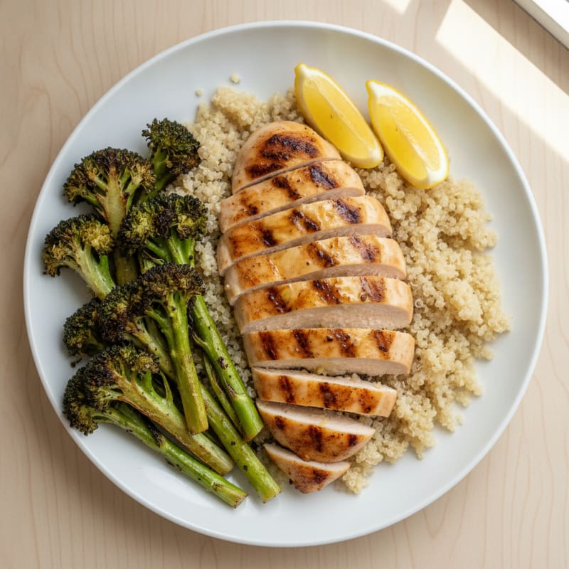 Grilled Chicken Breast with Quinoa and Roasted Broccoli