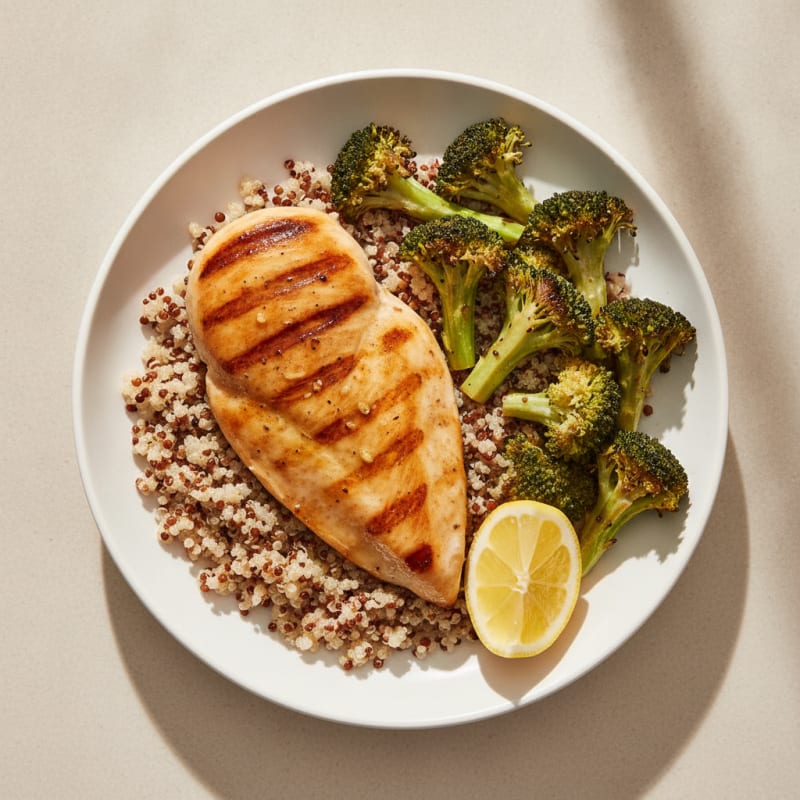 Grilled Chicken Breast with Roasted Broccoli and Quinoa