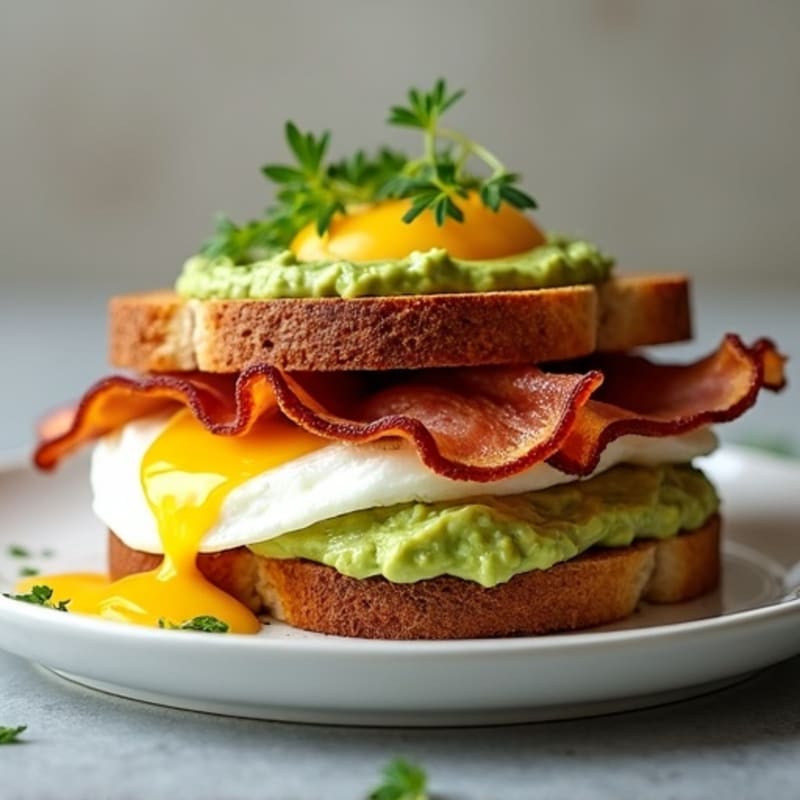 Crispy Turkey Bacon and Egg White Breakfast Sandwich with Smashed Avocado