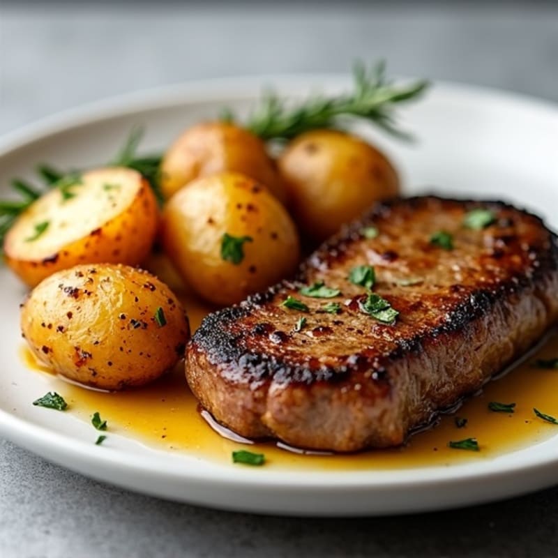 Pan-Seared Garlic Butter Steak with Crispy Roasted Potatoes