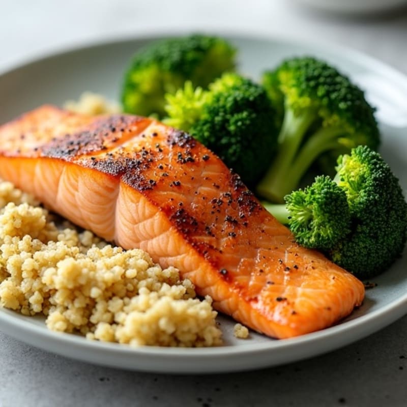 Seared Salmon with Roasted Broccoli and Quinoa
