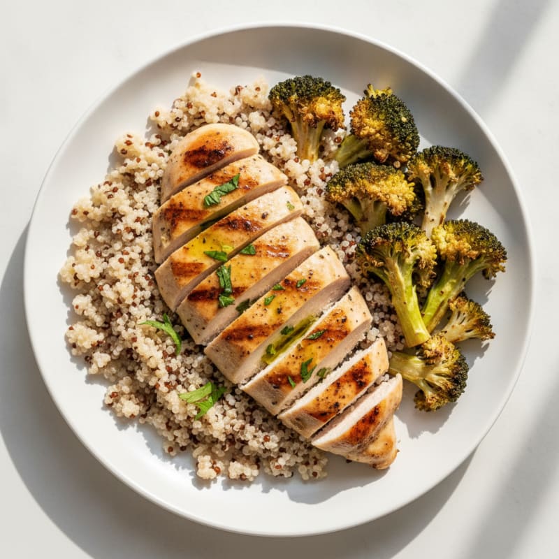 Grilled Chicken Breast with Quinoa and Roasted Broccoli