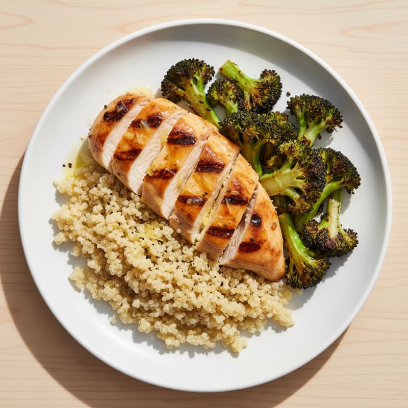 Grilled Chicken Breast with Quinoa and Roasted Broccoli