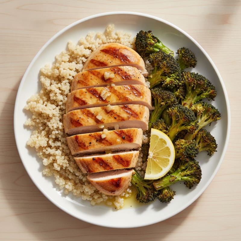 Grilled Chicken Breast with Quinoa and Roasted Broccoli