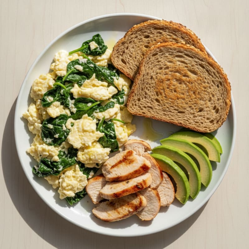 Egg White and Spinach Scramble with Seared Turkey Breast
