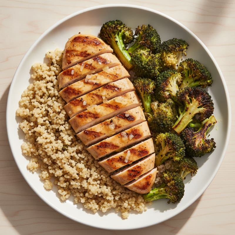Grilled Chicken Breast with Quinoa and Roasted Broccoli