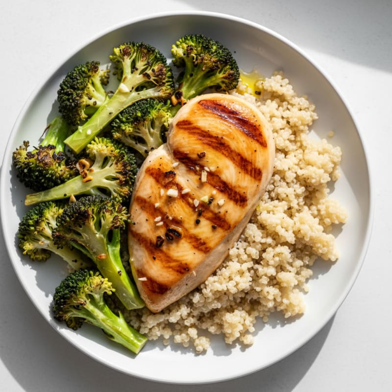 Grilled Chicken Breast with Quinoa and Roasted Broccoli