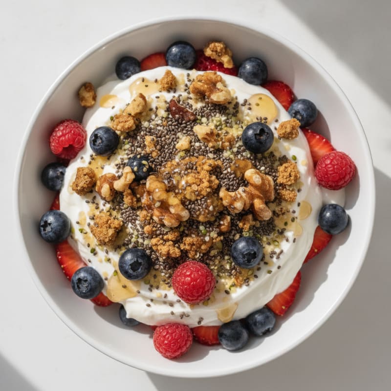 Creamy Greek Yogurt Parfait with Mixed Berries and Chia Seeds