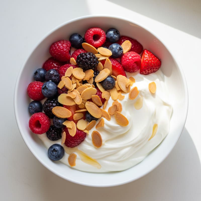 Greek Yogurt Protein Parfait with Almonds and Berries
