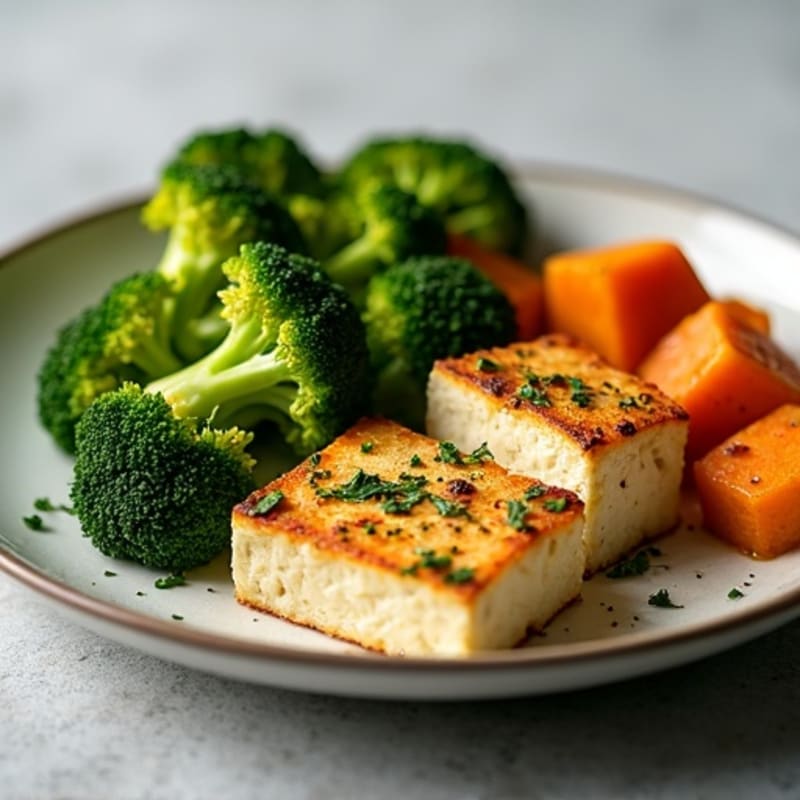 Herb-Roasted Tofu with Roasted Broccoli and Sweet Potato