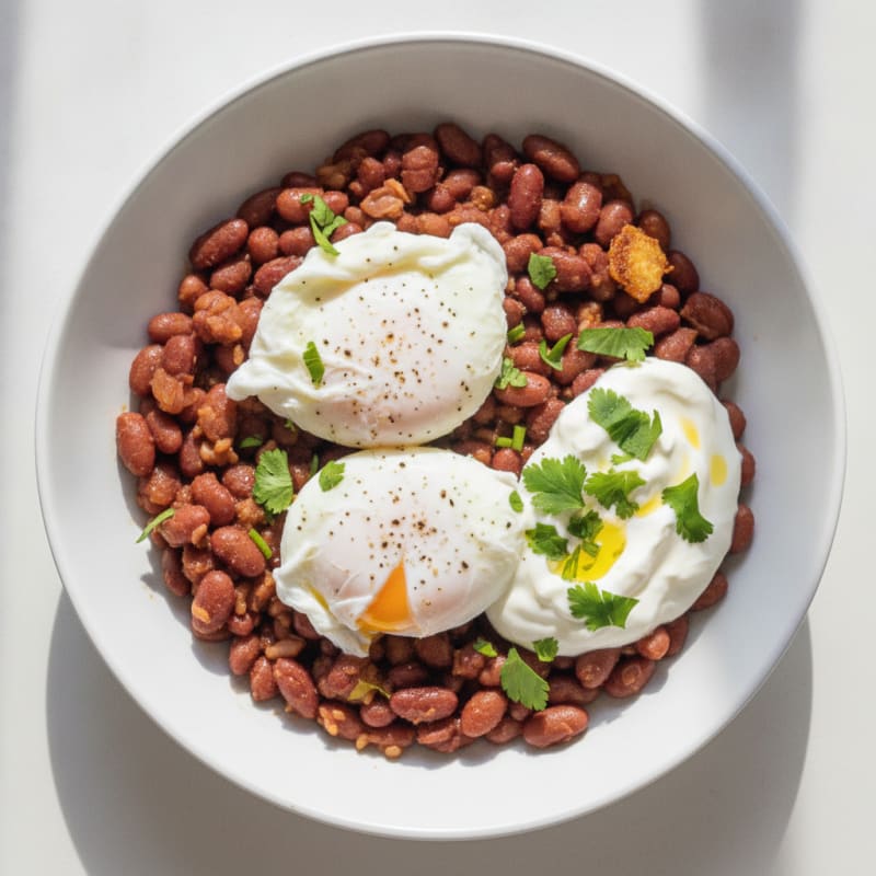 Red Beans and Poached Eggs with Herbs