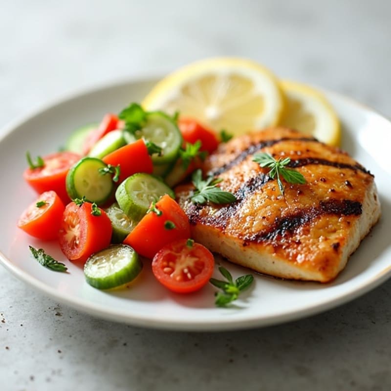 Grilled Chicken Breast with Fresh Tomato Cucumber Salad