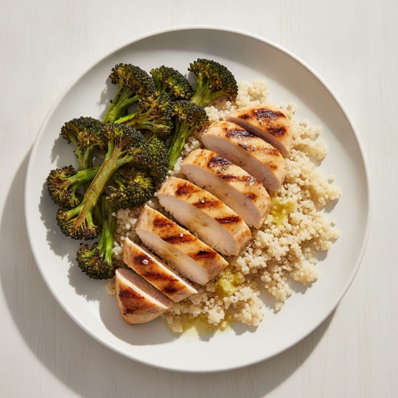 Grilled Chicken Breast with Quinoa and Roasted Broccoli