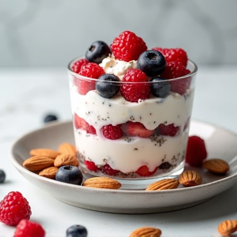Greek Yogurt Protein Parfait with Mixed Berries and Almonds