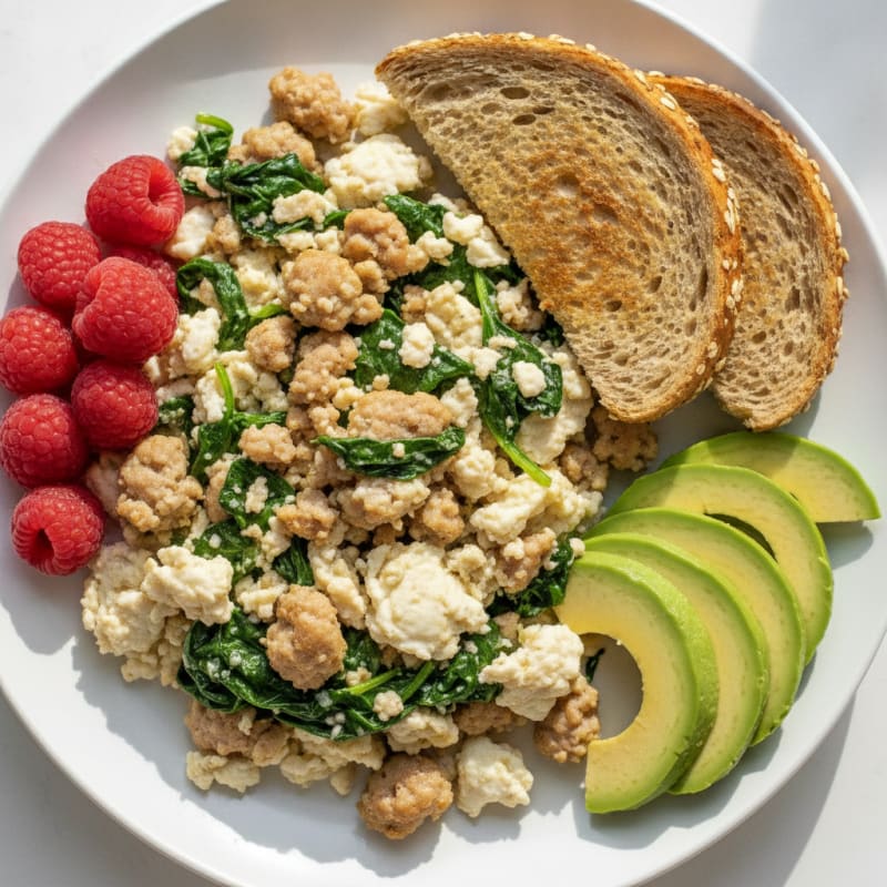 Egg White Scramble with Turkey Sausage and Spinach