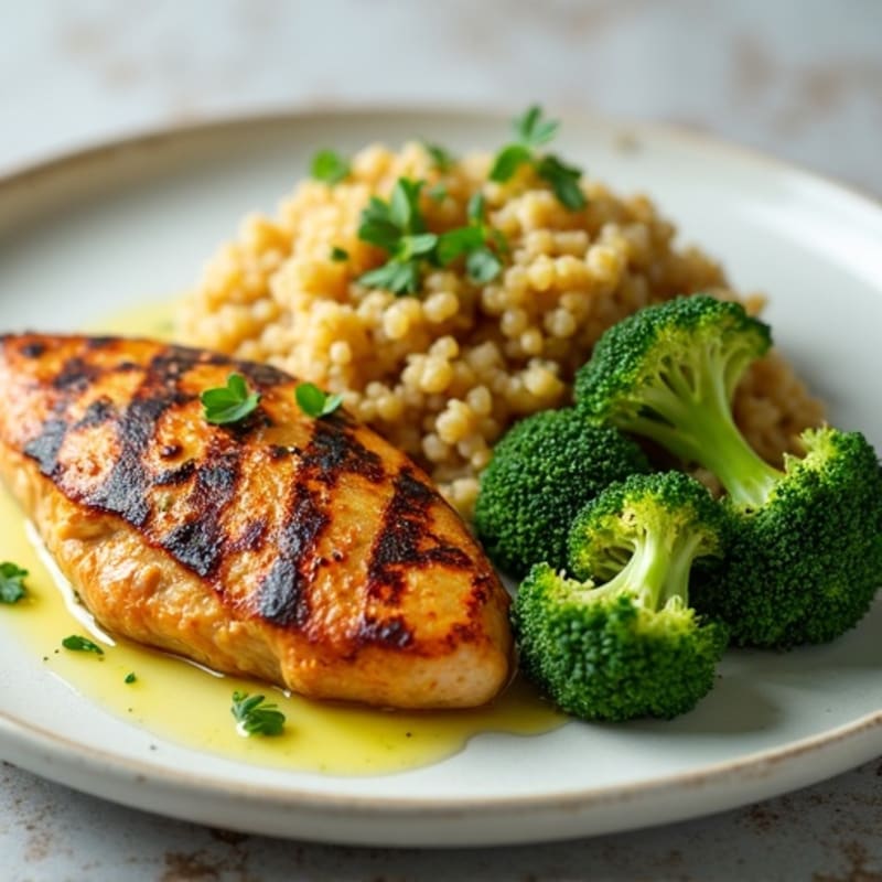 Grilled Chicken Breast with Quinoa and Roasted Broccoli