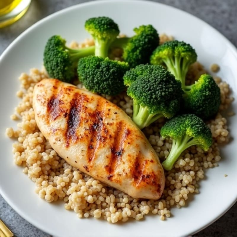 Grilled Chicken Breast with Quinoa and Roasted Broccoli
