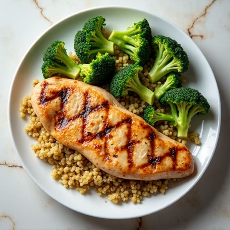 Grilled Chicken Breast with Roasted Broccoli and Quinoa