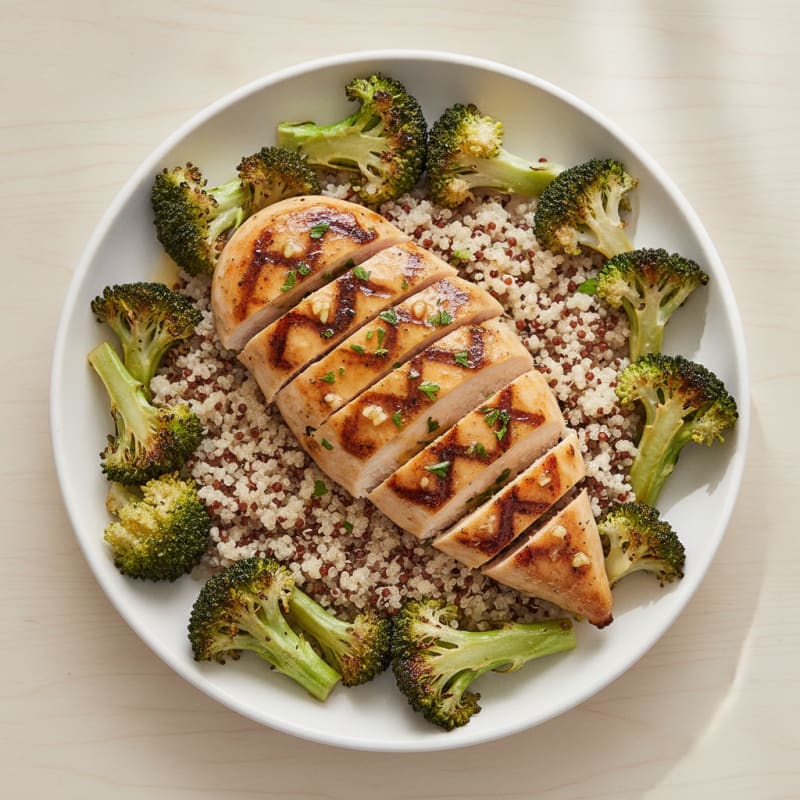 Grilled Chicken Breast with Quinoa and Roasted Broccoli