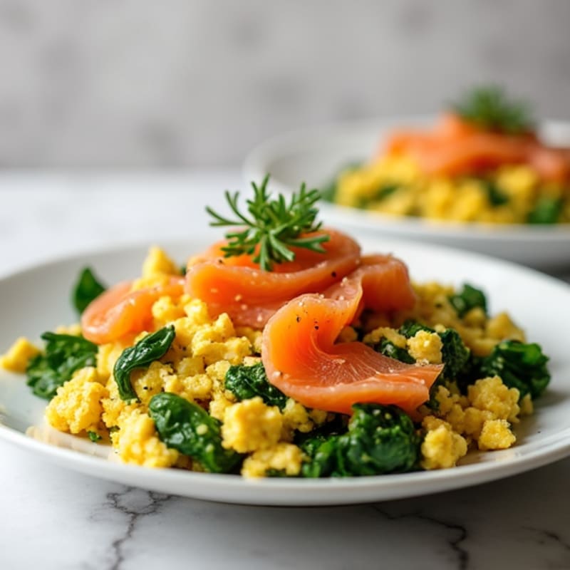 Silky Tofu Scramble with Spinach and Smoked Salmon