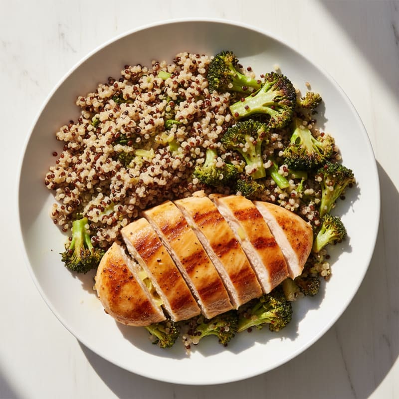 Grilled Chicken Breast with Roasted Broccoli and Quinoa
